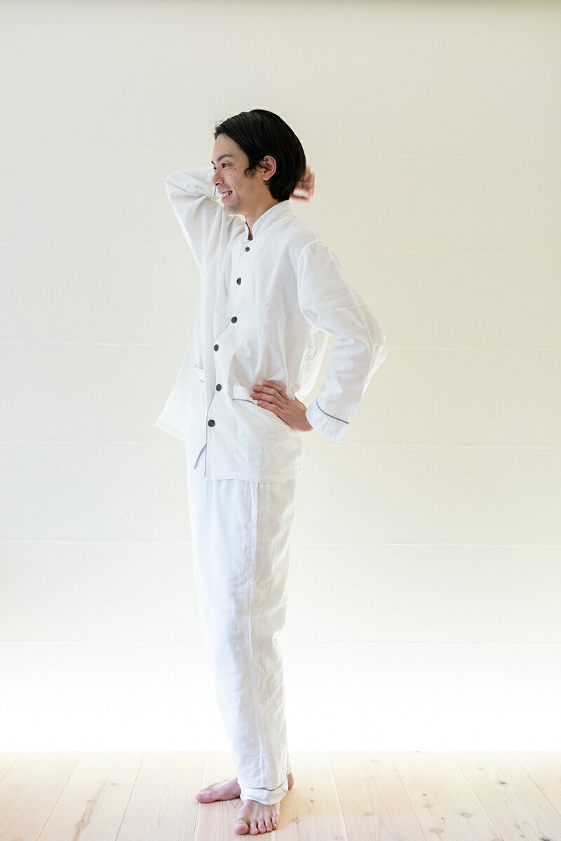 楽天市場】【公式】 京和晒綿紗ガーゼパジャマ 【白】 2重合わせ男女