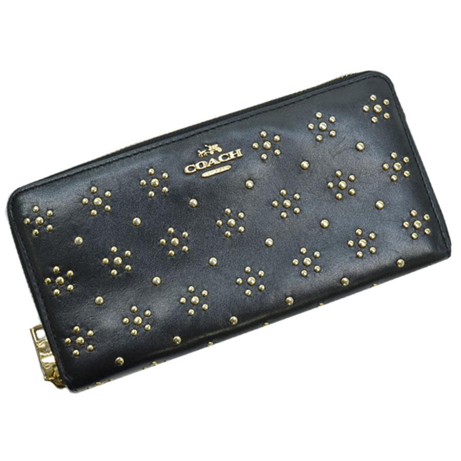 楽天市場】コーチ COACH 長財布 ブラックxゴールド レザーx金属素材