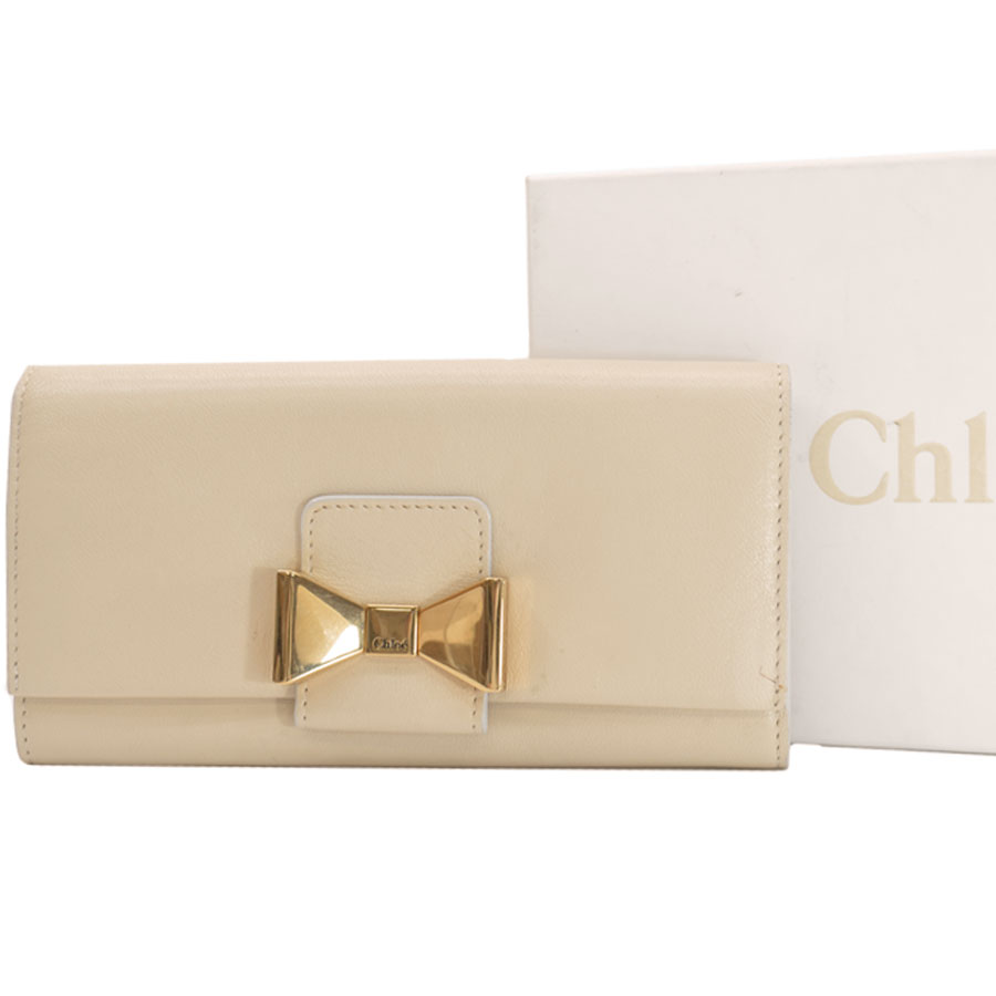 楽天市場】クロエ Chloe 長財布 リボンモチーフ ベージュxゴールド