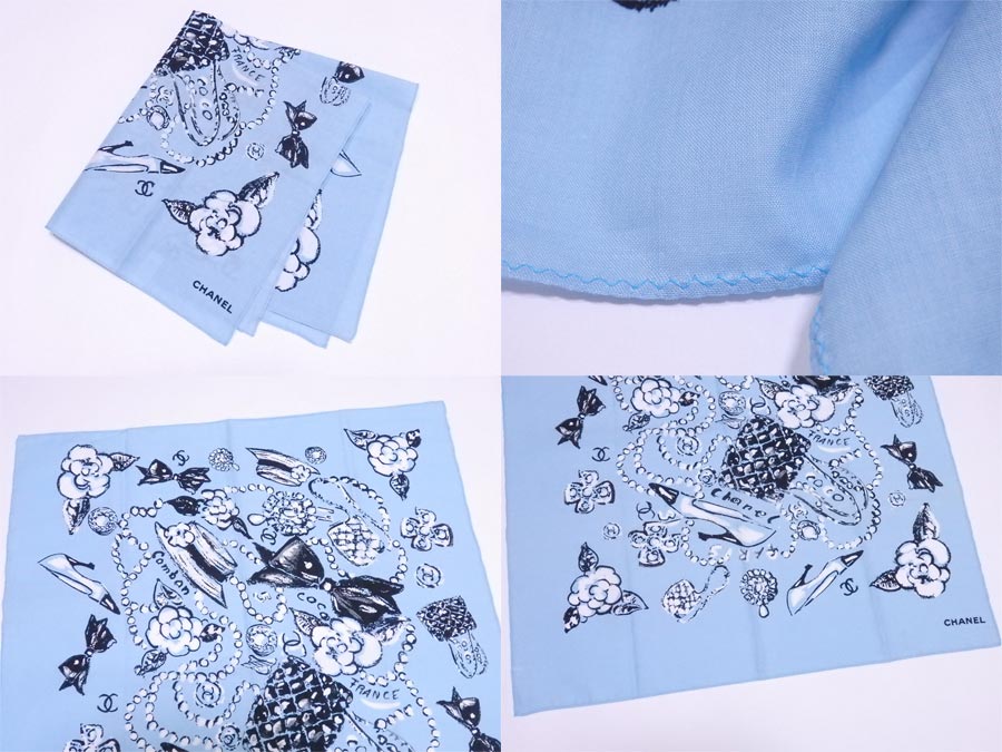 楽天市場】シャネル CHANEL スカーフ ブルーxブラックxホワイト 100
