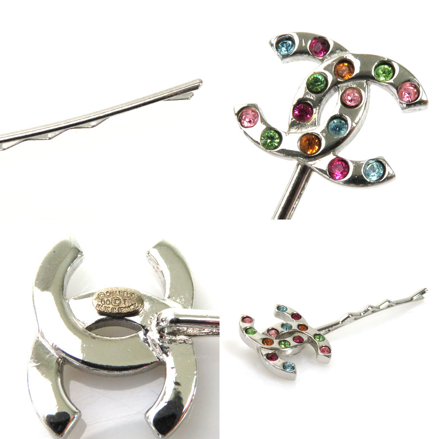 CHANEL ヘアピン マルチカラーココマーク 00T シャネル シルバー