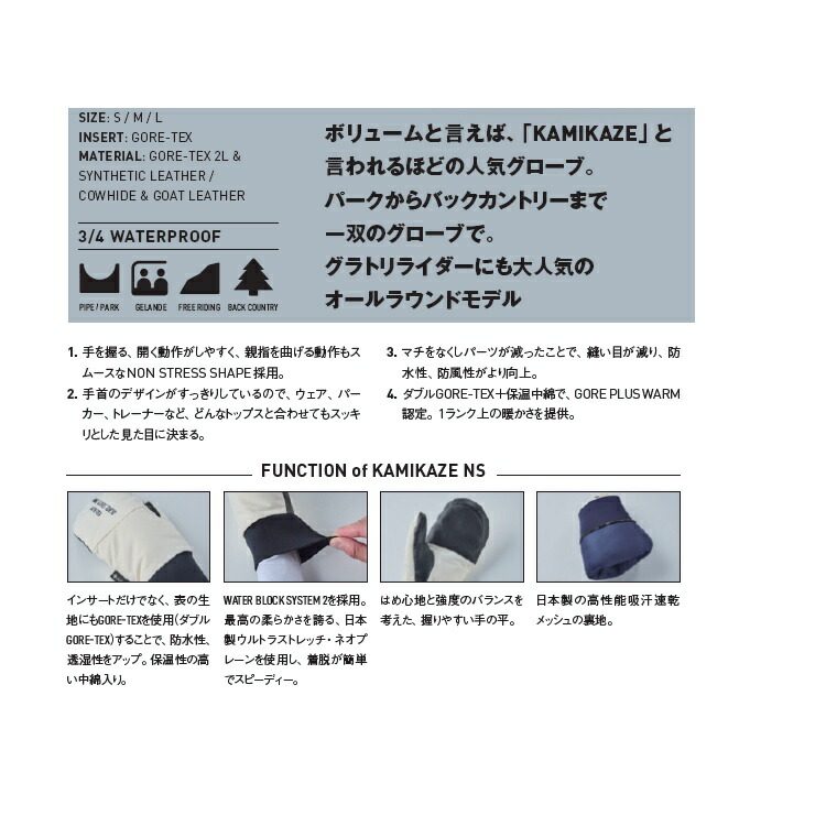 楽天市場】VOLUME/ボリューム GLOVES KAMIKAZE NS MITT GORE-TEX