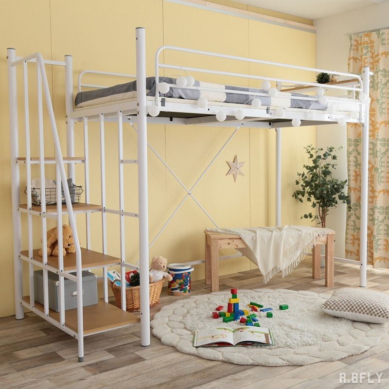 楽天市場】【ロフトベッド】ベッド 階段付き シングル ホワイト
