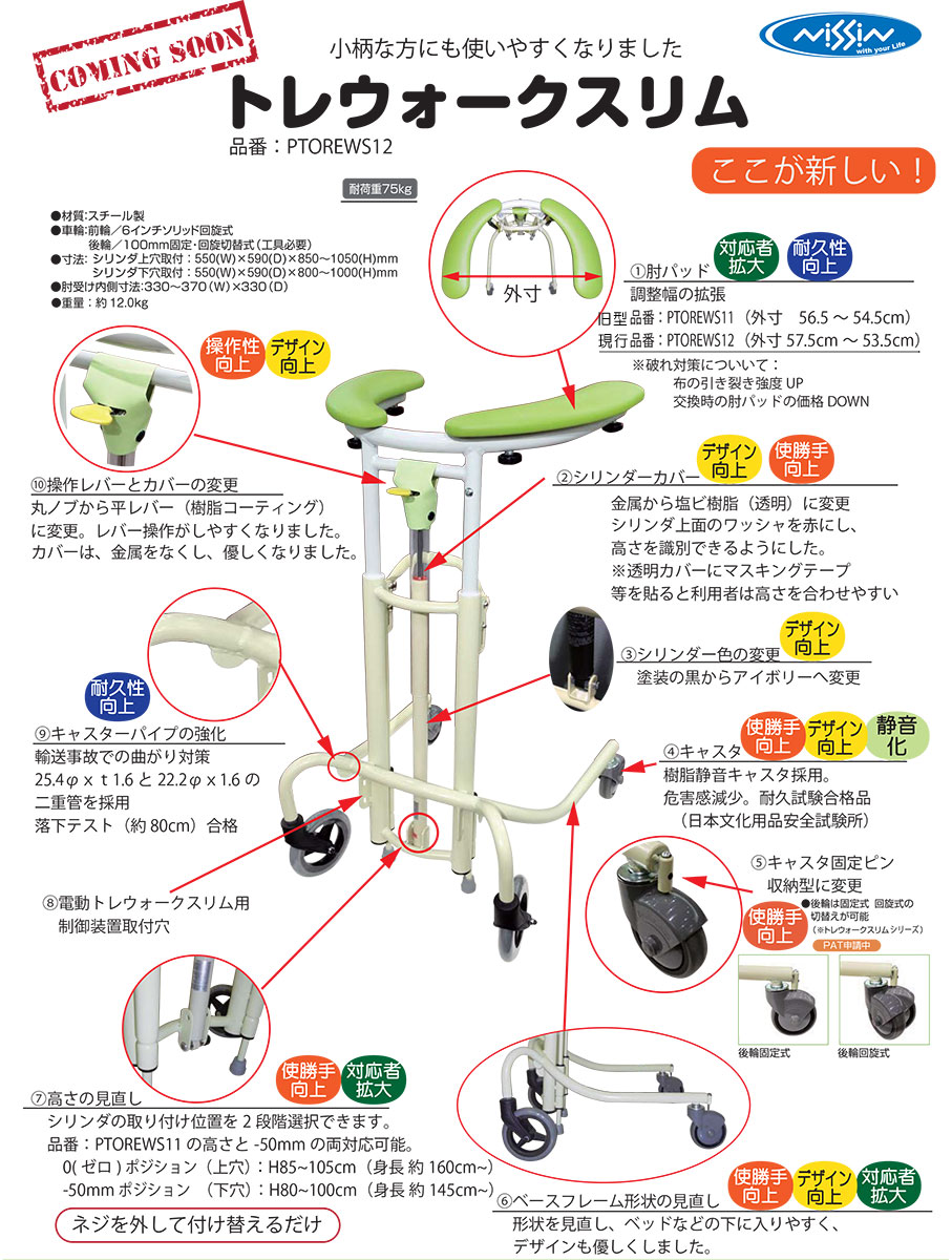 楽天市場】室内用歩行車 トレウォークスリム【歩行補助/歩行器/日進