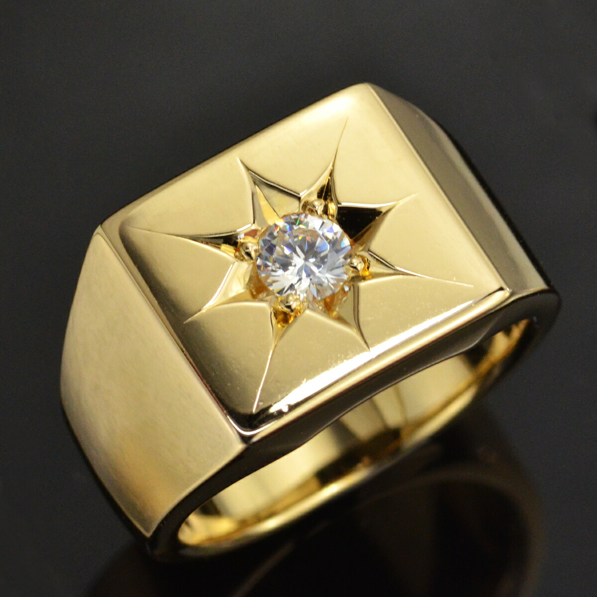 楽天市場】18金 印台 リング 指輪 メンズリング K18 18K イエロー