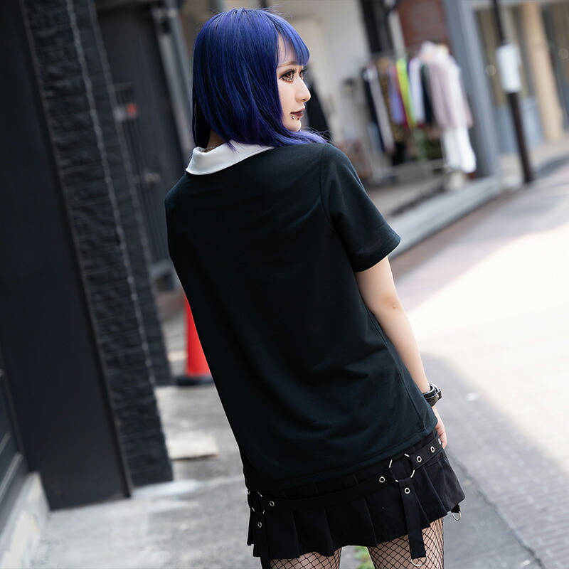 楽天市場】ZIP Tシャツ 半袖 丸襟 襟付き リングZIP 原宿 原宿系 病み