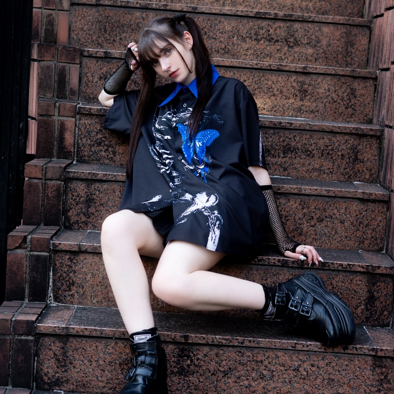 楽天市場】[半袖]タレバタフライ シャツ パンク ロック V系