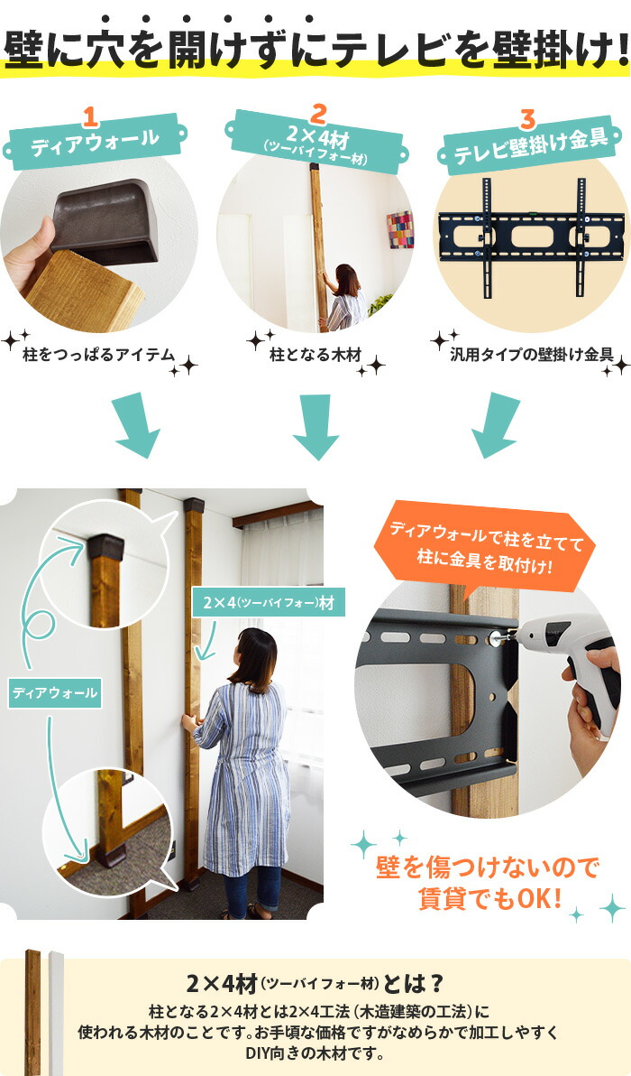 楽天市場】【ポイント10倍アップ中】 テレビ 壁掛け 金具 賃貸 壁掛け