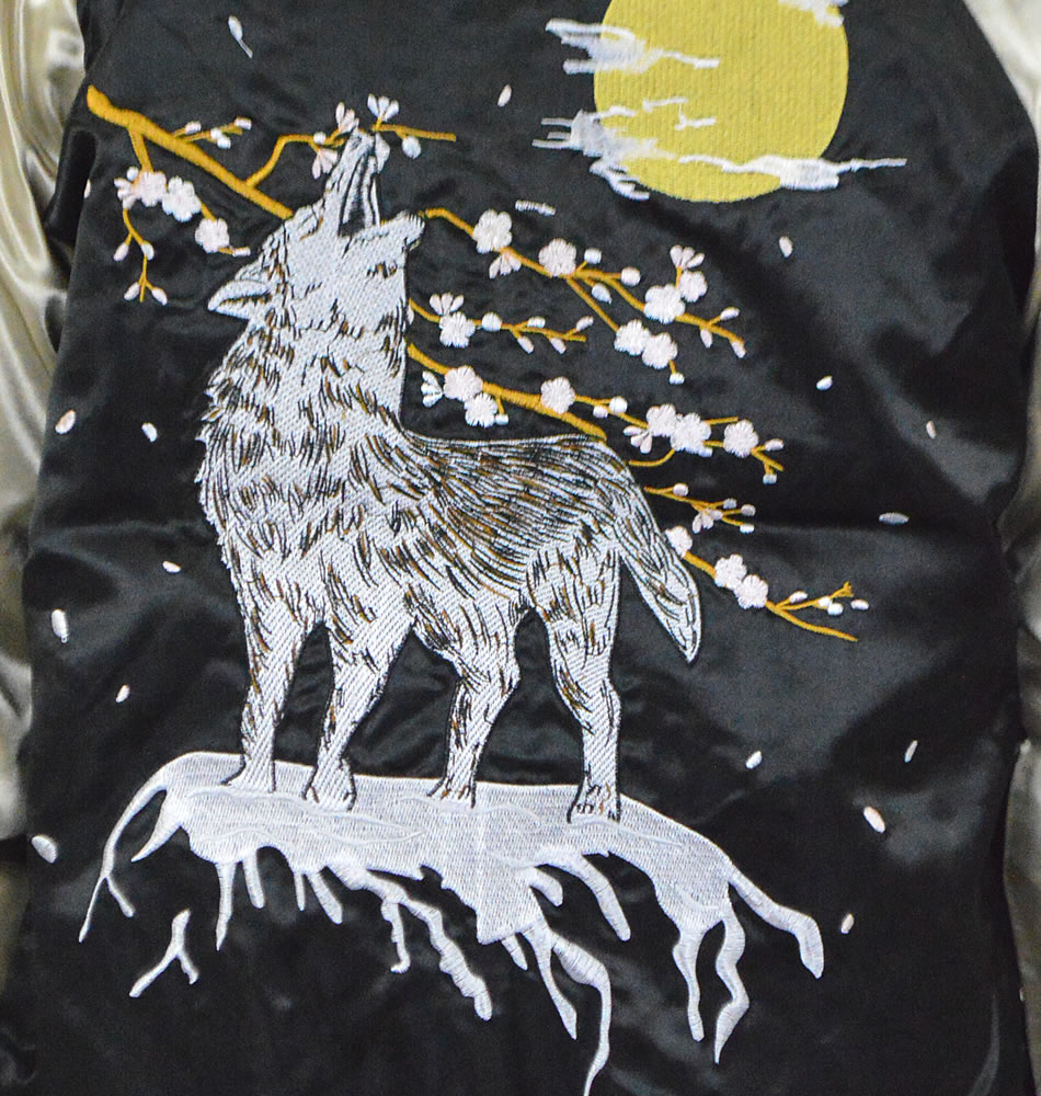 楽天市場】スカジャン【狼 おおかみ 満月】メンズ 和柄 刺繍 桜 狼柄