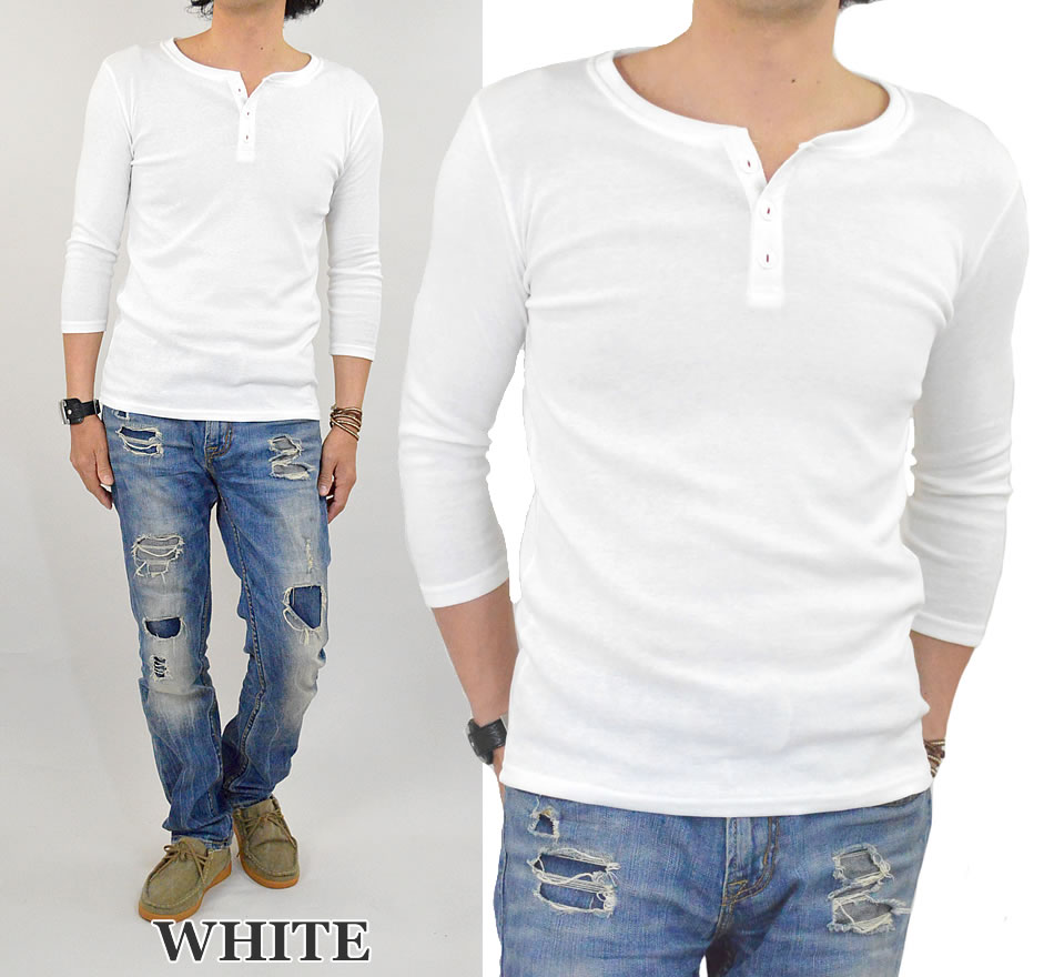 楽天市場】ヘンリーネック Tシャツ メンズ 七分袖 無地 7分袖 ヘンリー