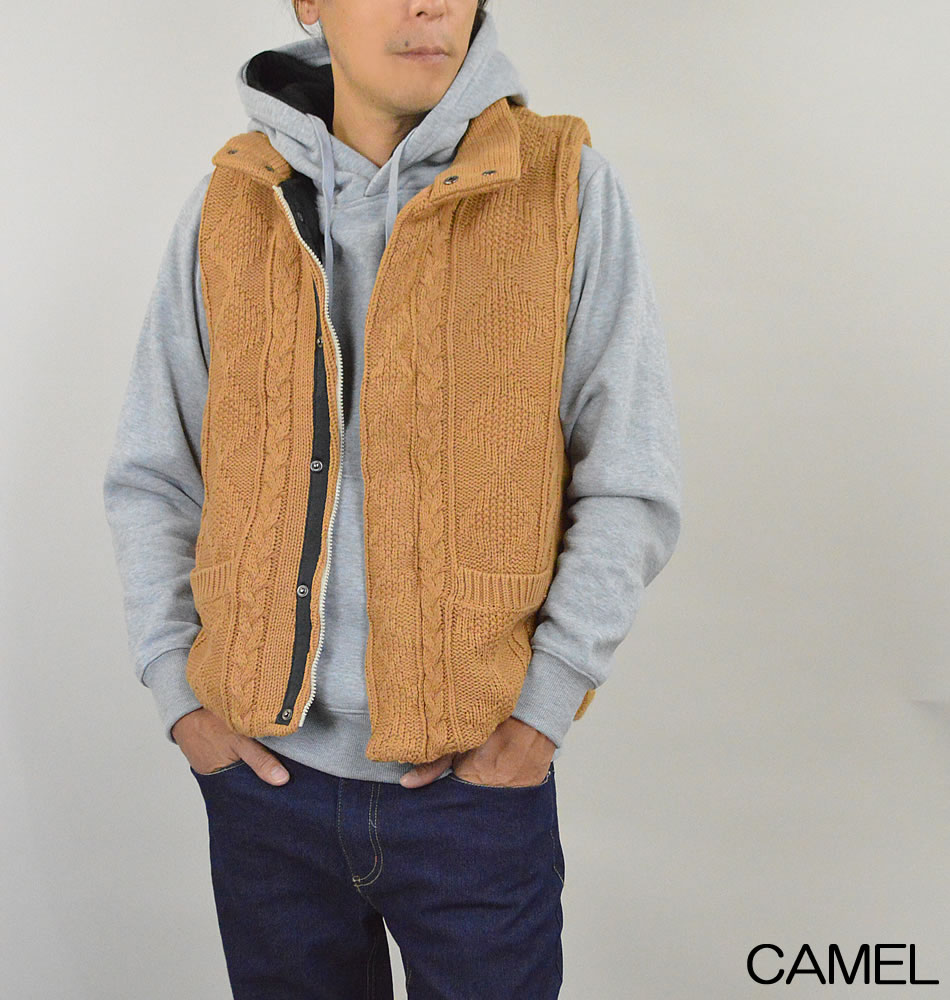 楽天市場】中綿ベスト メンズ フェイク ダウンベスト ニットベスト