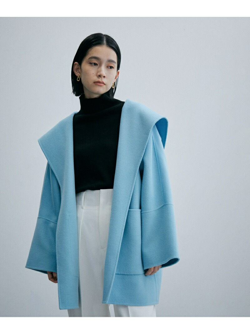 アダムエロペ Super120's ウールリバーハーフコート サックスブルー