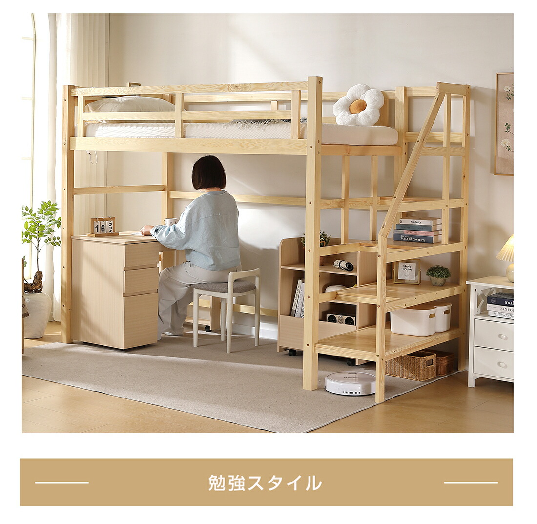 楽天市場】【ワンダフルデー！2倍ポイント獲得】ロフトベッド 階段付き
