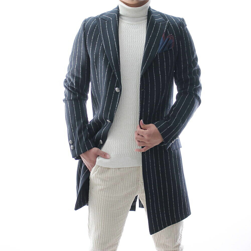 楽天市場】チェスターコート ハーフコート ストライプ 紺 ウール混