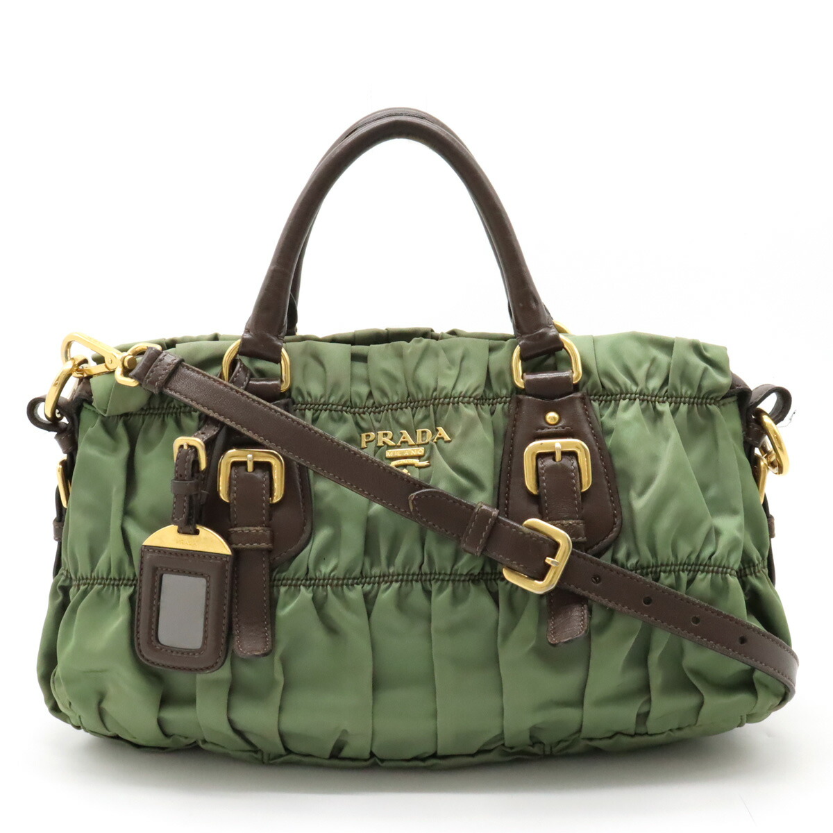 PRADA ハンドバッグ 2way ギャザー グリーン ショルダー ゴールド金具