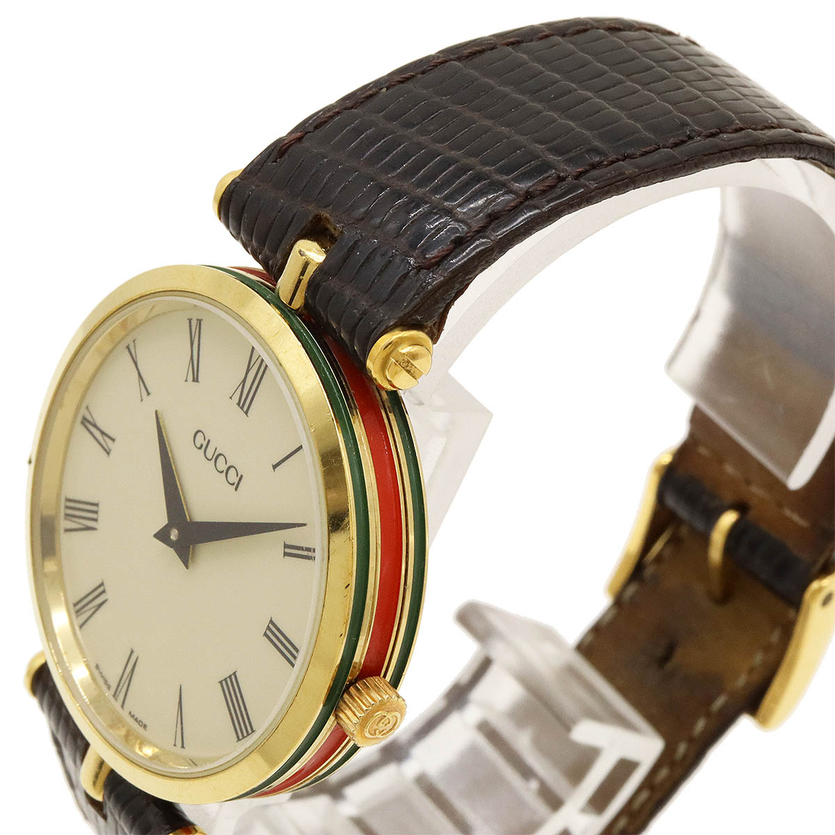 楽天市場】GUCCI グッチ アイボリー文字盤 GP ゴールドメッキ リザード