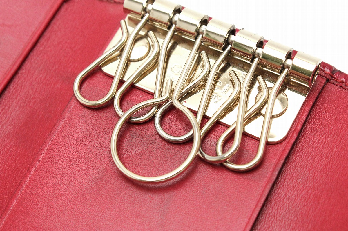 GUCCI グッチ 赤 6連エナメルキーケース ハート金具(ショップカード