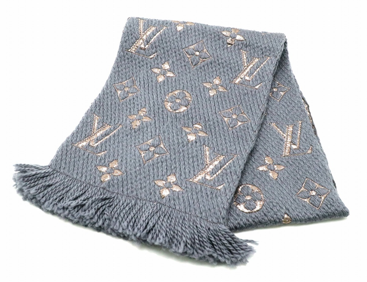 LOUIS VUITTON カシミヤマフラーモノグラムグレー/ピンク 【公式通販】