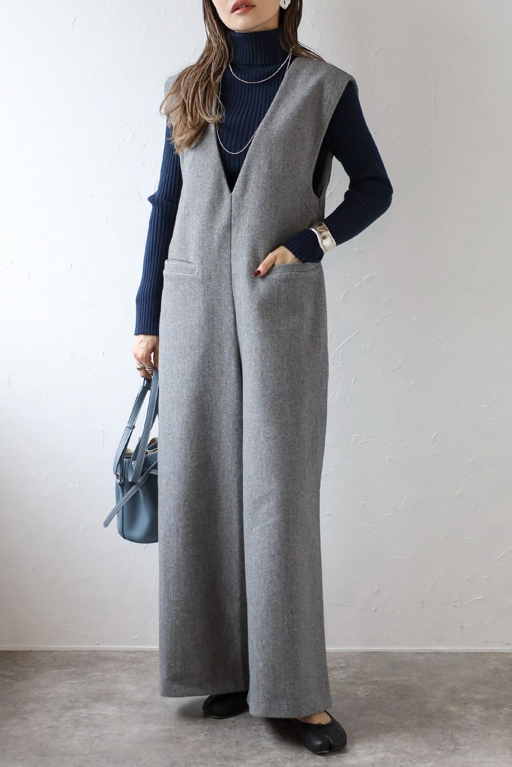 楽天市場】ウールタッチVネックオールインワン 88-004385 : BONJOUR SAGAN