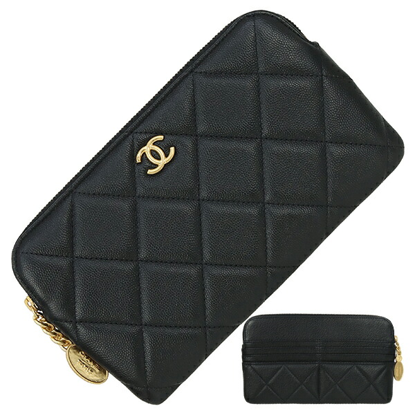 CHANEL シャネル ブラックレザー ミニポーチ ケース コスメポーチ 楽天