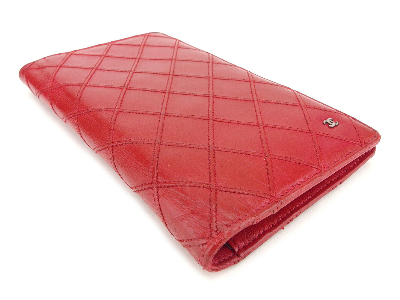 シャネル CHANEL 長財布 ビコローレ ダブルステッチ ココマーク レッド