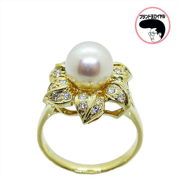 新品K18YGアコヤパール8mmフラワーリング指輪