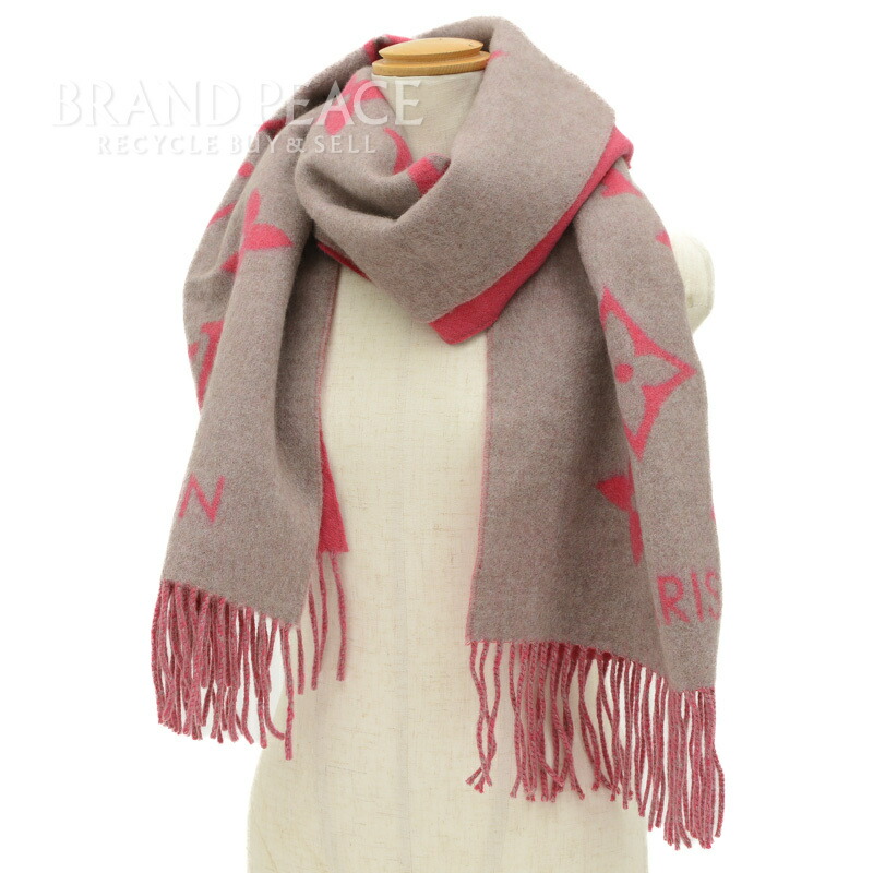 LOUIS VUITTON カシミヤマフラーモノグラムグレー/ピンク 【公式通販】