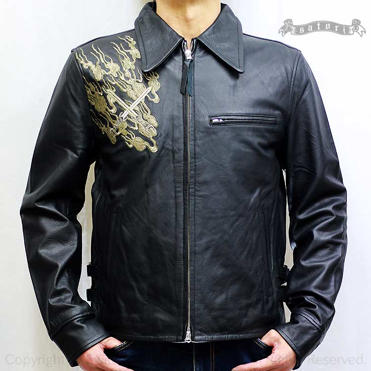 楽天市場】さとり 火焔阿修羅刺繍 襟付き 本皮 レザー ライダース