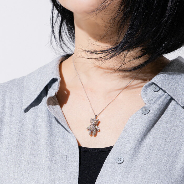 楽天市場】K18WG ダイヤモンド テディベア ネックレス クマ ペンダント