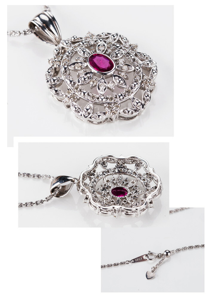 楽天市場】K18WG ルビー ダイヤモンド ネックレス アンティーク 天然