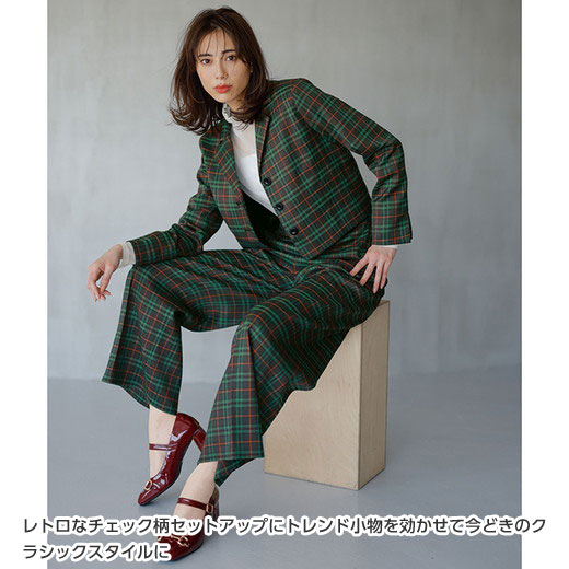 楽天市場】パンツスーツ レトロタータンチェック柄セットアップ(M〜LL