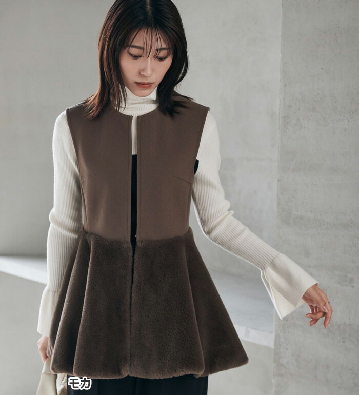 楽天市場】ベスト S M L LL 【優木まおみさん着用】ペプラムファー切替