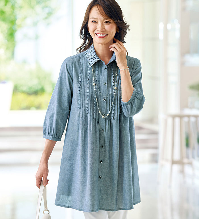 楽天市場】チュニック レディース デニム調ダンガリー素材ケミカル