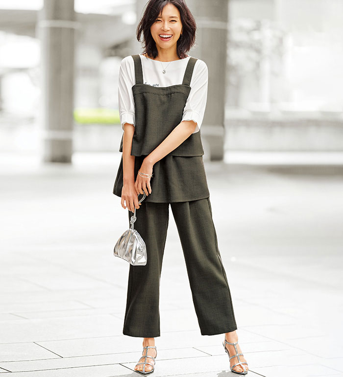 楽天市場】セットスーツ レディース サラリ麻調素材ビスチェ