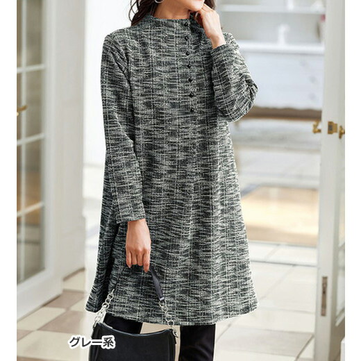 楽天市場】チュニック 杢調カットソー素材多ボタン使いチュニック(M