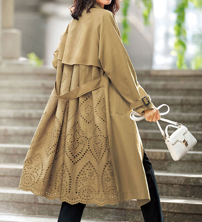 楽天市場】ロングコート バックレースデザイン華やぎトレンチコート(M