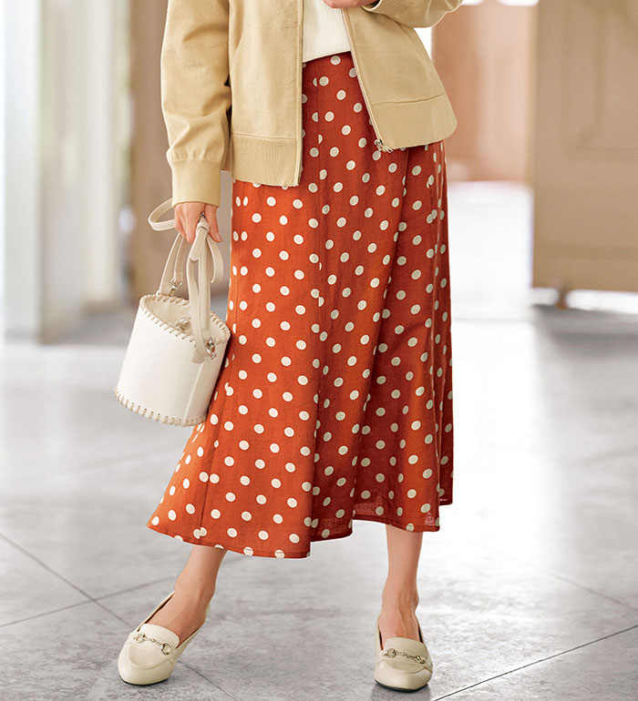楽天市場】スカート ロング S 麻混素材ドット柄フレアースカート S-5L