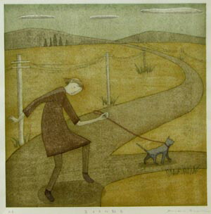 楽天市場】鈴木敦子 額付き木版画 『気ままな散歩』 : ベルセーブ