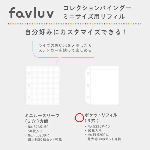 楽天市場】ファブラブ favluv ミニサイズ用 ポケットリフィル 3穴【No