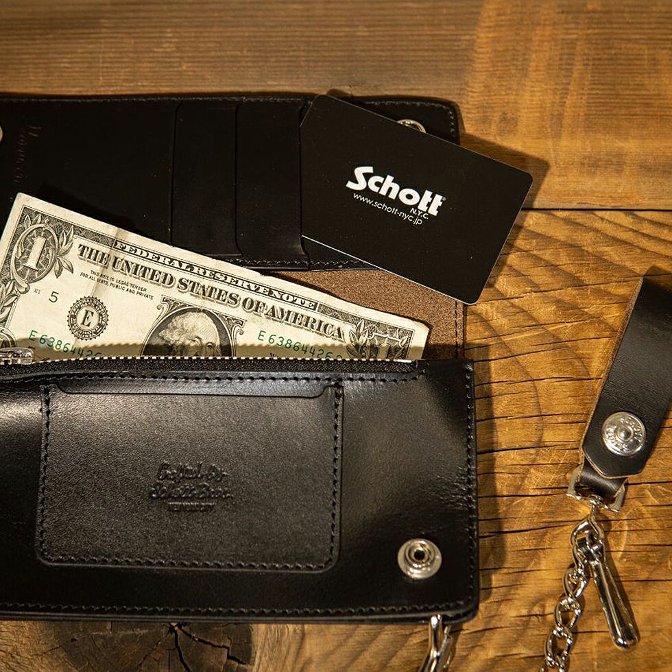 茶芯 ショット schott 三つ折り財布 ウォレットチェーン アメカジ