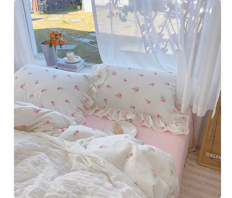 楽天市場】送料無料 布団カバーセット 白 ピンク 花柄 韓国風 可愛い