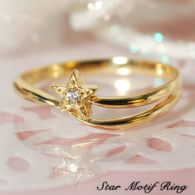 楽天市場】スター 星 ダイヤモンド リング 指輪 レディース K10 10金