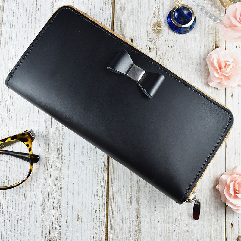 楽天市場】オーダーメイド 本革 長財布 ラウンドファスナー リボン