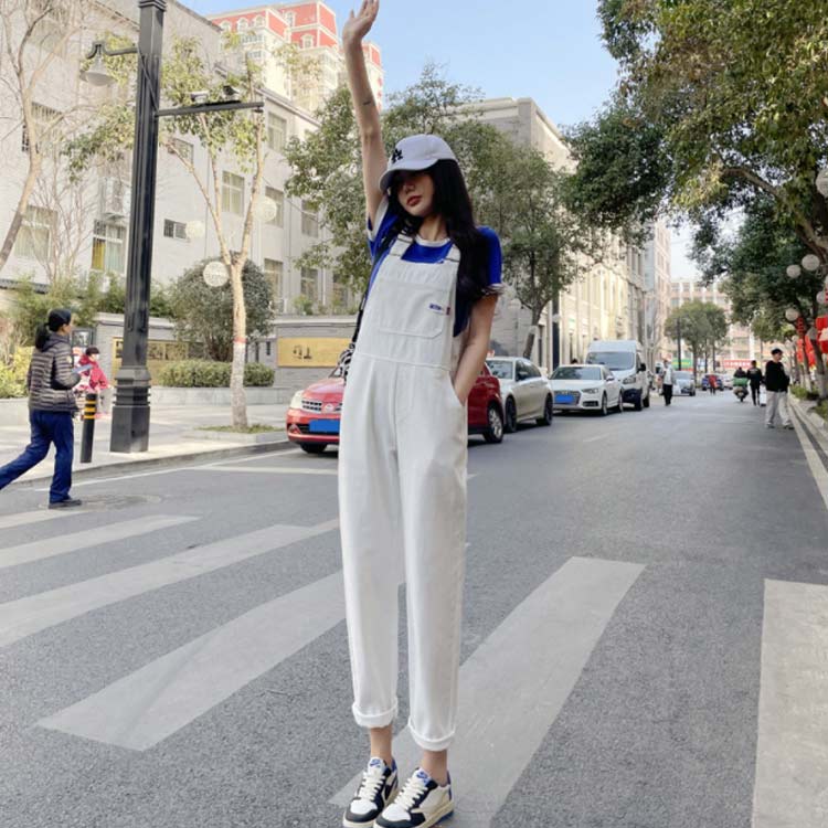 楽天市場】レディース ホワイト サロペット デニム ゆったり ジーンズ