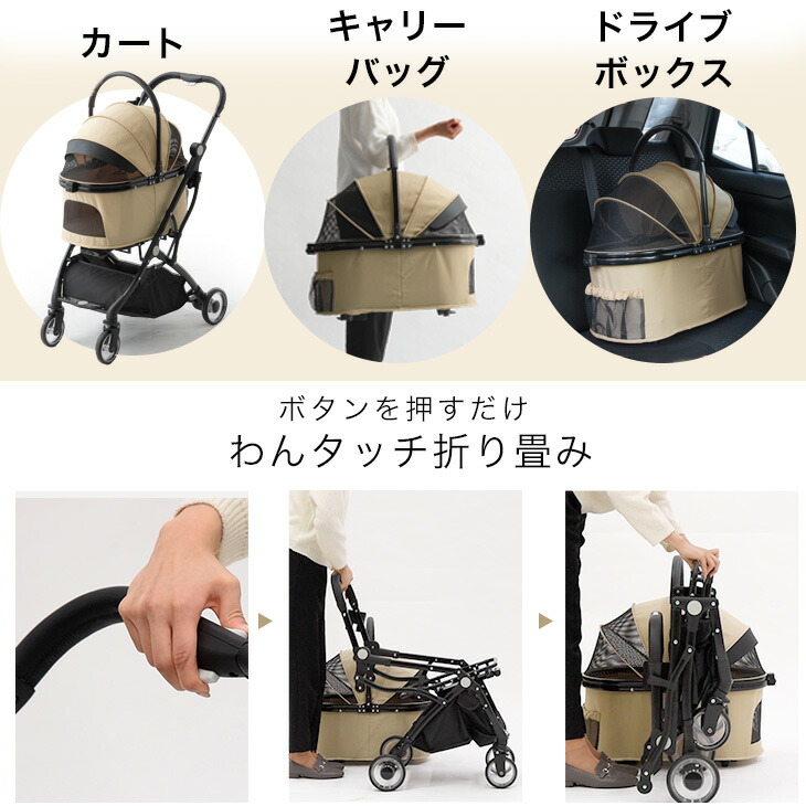 楽天市場】折りたたみ わんタッチ 3way ペットカート プレミアム 全輪