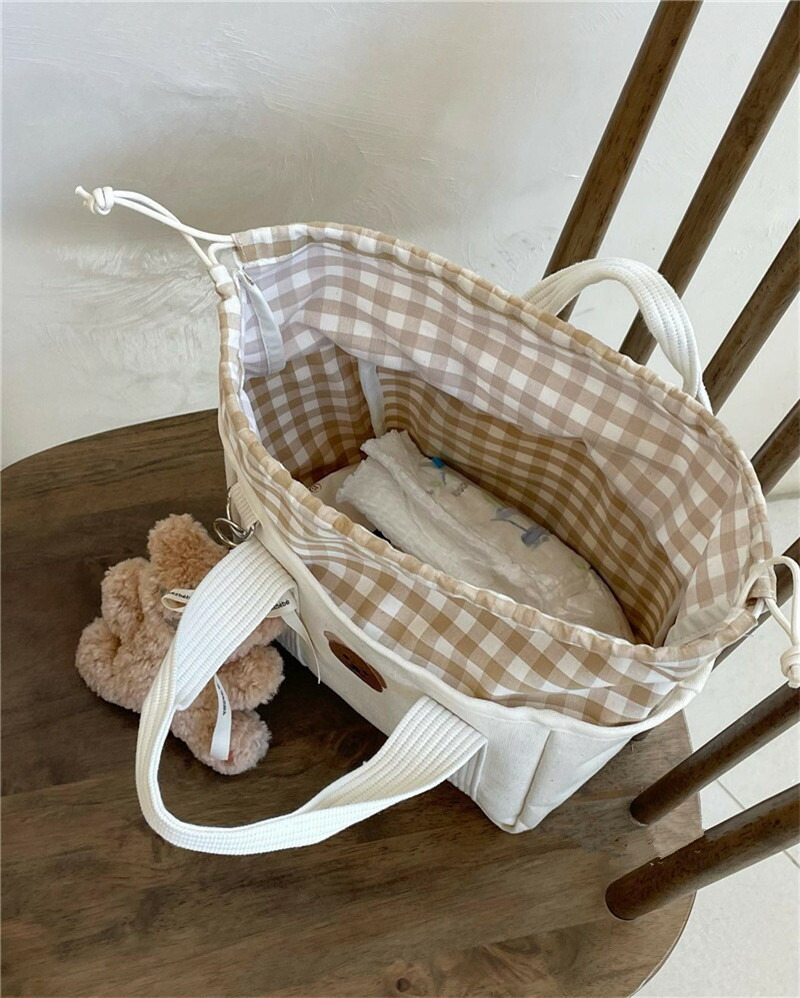 楽天市場】マザーズバッグ チェック柄 クマ ミニ トート キャンバス