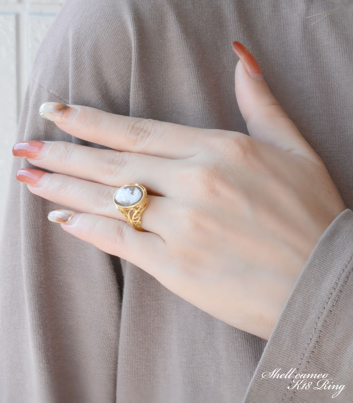 楽天市場】K18 リング カメオ イエローゴールド 指輪 シェルカメオ