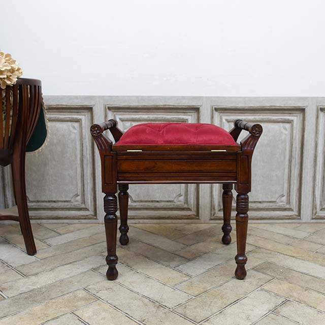 イギリス アンティーク 家具 スツール リアルレザー ベル 英国 4731e