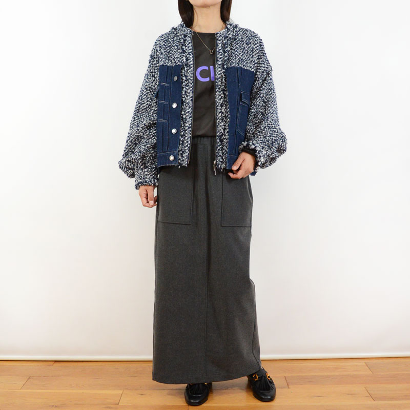 楽天市場】QTUME(クチューム)デニム×ツィードノーカラージャケット