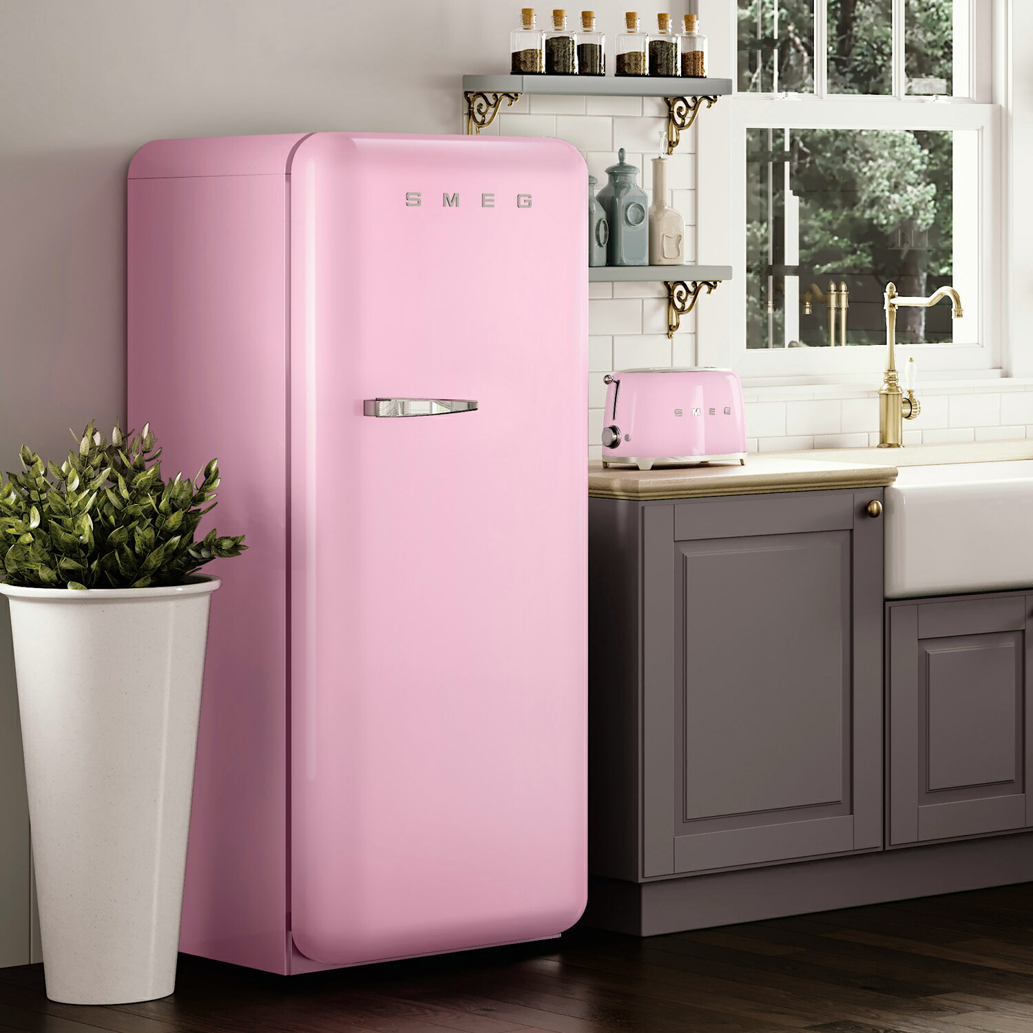 SMEG スメッグ ☆レトロ1ドア冷蔵庫 FAB28 イタリア製 ピンク☆右開き